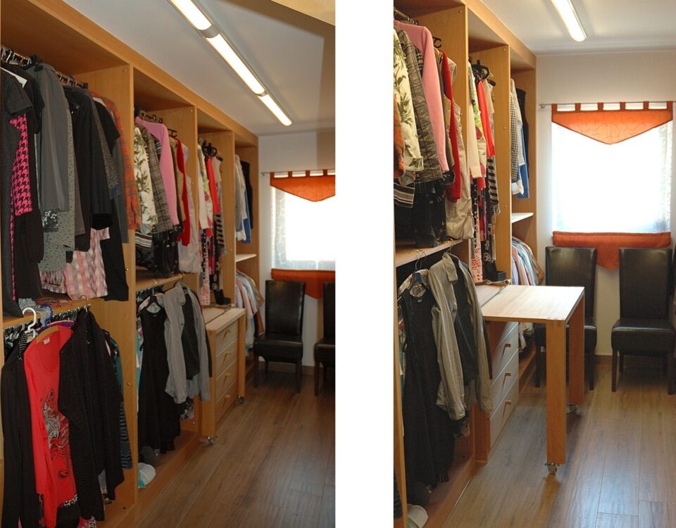 Begehbarer Kleiderschrank aus Massivholz in Buche