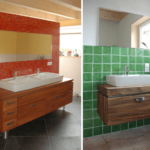 moderne Badmöbel in Birnbaum und Nussbaum