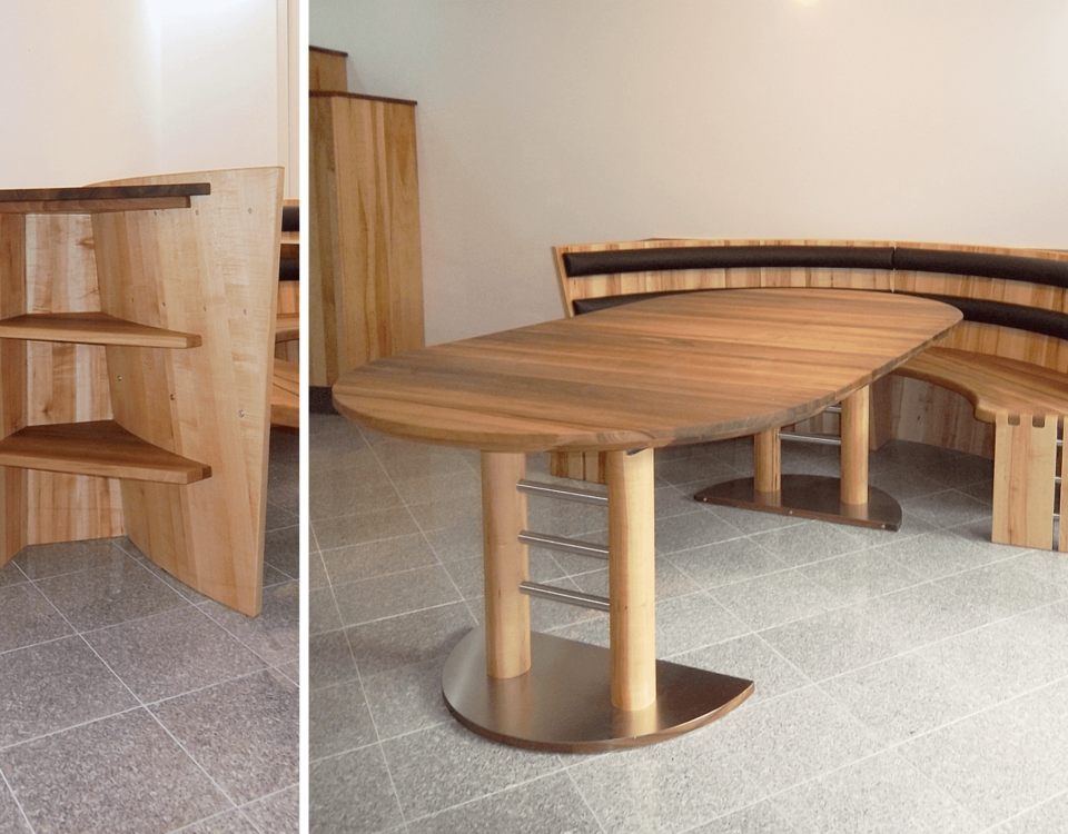 Essgruppe mit Kulissentisch und Rundbank