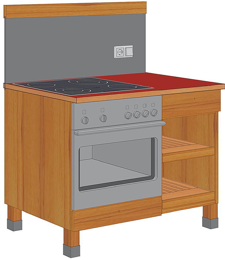 Kochstellenmodul Vollholz mit Holzrosten zum ausziehen