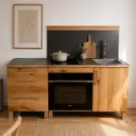 Modulküche aus Massivholz der Pfister Möbelwerkstatt mit Schubladenmodul, Kochstellenmodul und Spülenmodul.